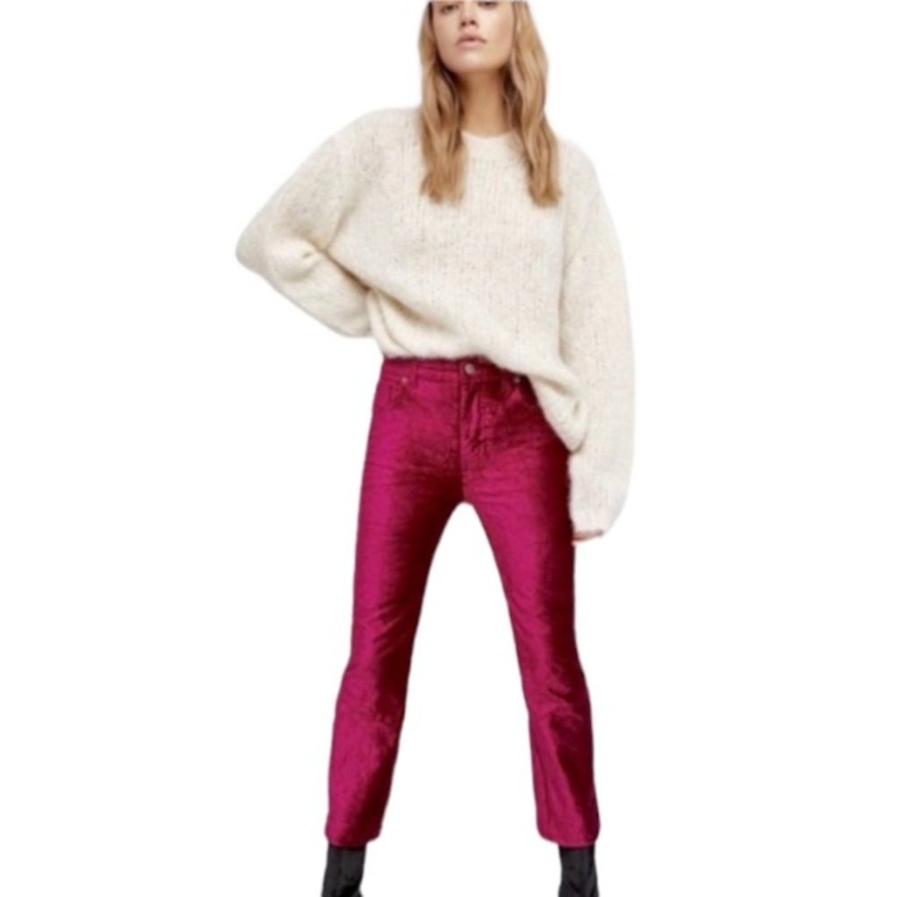 Free People Stretch Velour Crushed Velvet Crop Flare Pants Size 26